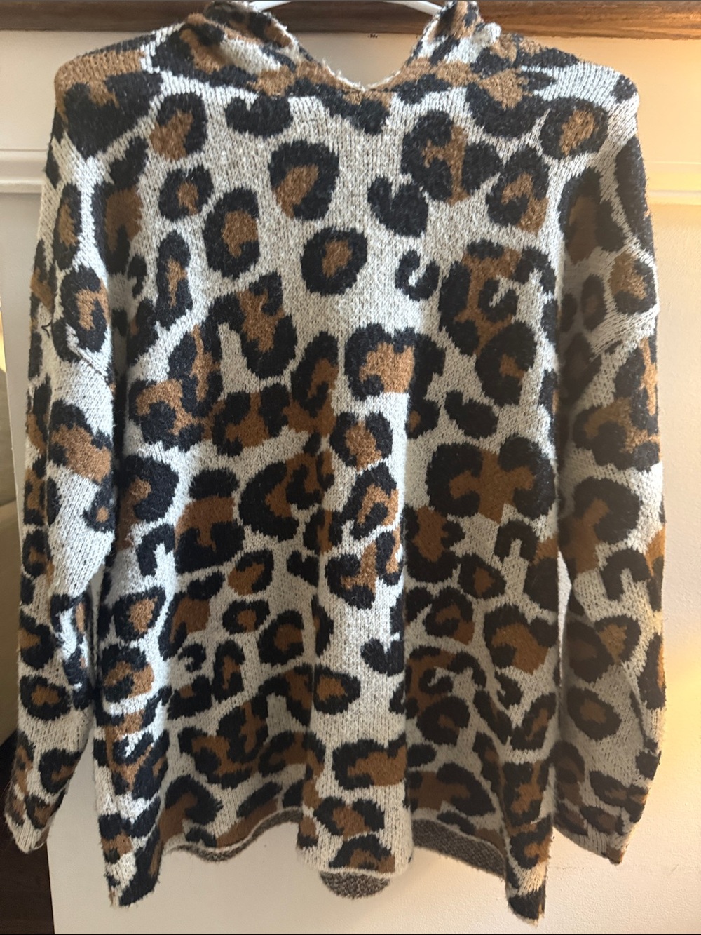 Chelsea & Theodore Leopard Print Hooded Sweater - Brown/Black/Cream